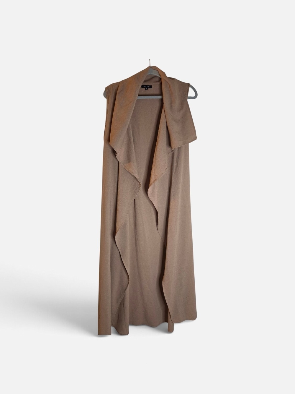 BLVD Long Sleeve Draped Maxi Vest - Taupe